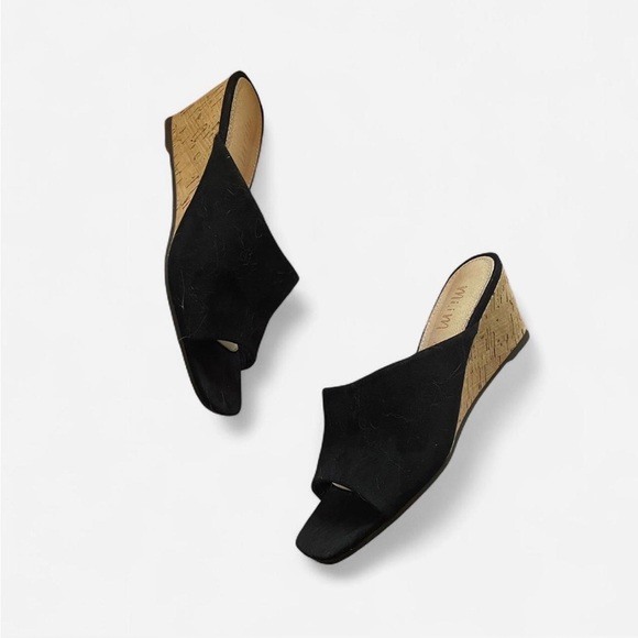 Mi.im Naomi Suede Cork Wedge Slip On Sandals in Black - Picture 2 of 7